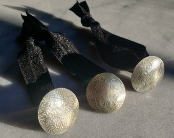 Unique Sterling Silver Decorative Hair Tie Ponytail Holder with Subtle Pattern