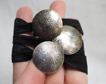 Unique Sterling Silver Decorative Hair Tie Ponytail Holder with Subtle Pattern