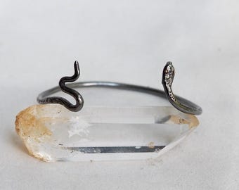 Darkened Sterling Silver Serpent with 14k Gold Eyes, Open Cuff