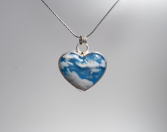 Sterling Silver Plume Agate Heart Pendant with Gold Accent