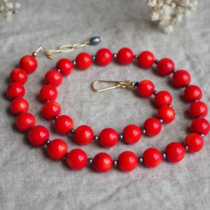 Large Red Coral Beaded Necklace, Coral and Pearl Statement Necklace, Big Coral Beads, 21 Layer Coral, Chunky Coral Necklace, Luxe Beads image 1