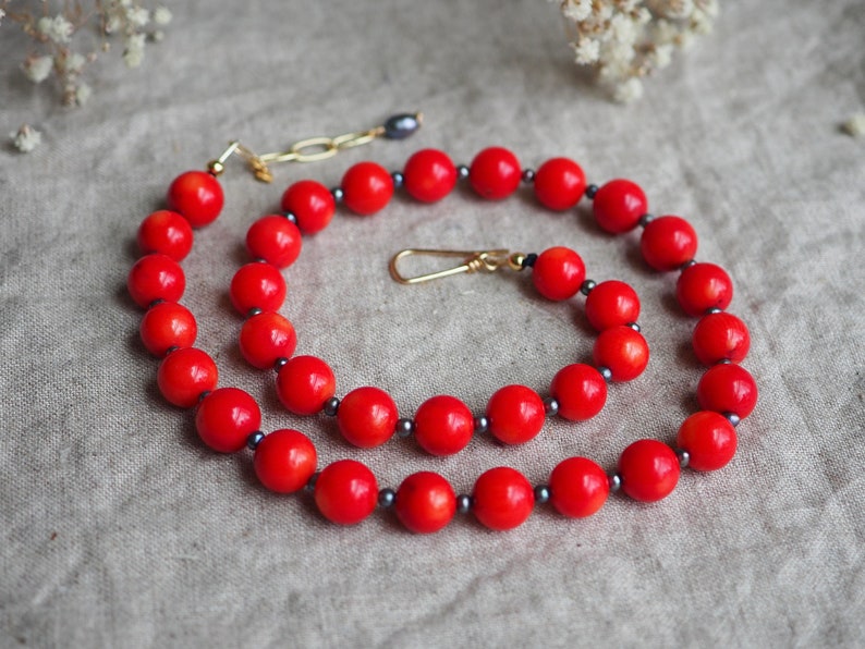 Large Red Coral Beaded Necklace, Coral and Pearl Statement Necklace, Big Coral Beads, 21 Layer Coral, Chunky Coral Necklace, Luxe Beads image 1