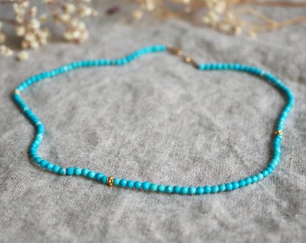 Turquoise Beaded Necklace, Gold Turquoise Necklace, Faceted Turquoise, 16” Layer Turquoise, Kingman Turquoise, Small Arizona Turquoise Beads