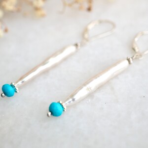 Long Pearl Earrings, Sleeping Beauty Turquoise, White Biwa, Wedding Earrings, Stick Pearl Earrings, Organic Pearl, White Stick Pearl Jewelry image 8