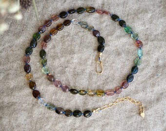 Oval Tourmaline Necklace, Hand Knotted Beads, Earthy Tourmaline Beads, Gemmy Tourmaline, Smooth Multi Color Tourmaline Gem Candy Necklace