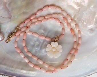 Japanese Pink Coral Sakura Flower Hand Knotted Necklace