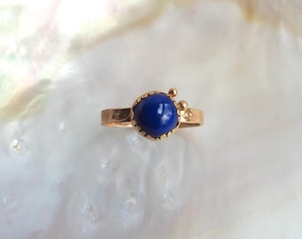 Inanna's Treasure Ring ~ Lapis Lazuli & Hand Stamped 14k Gold