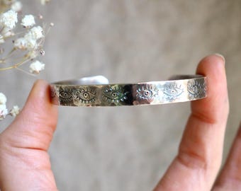 Sterling Silver Hand Stamped Mystic Eye Cuffl Bracelet