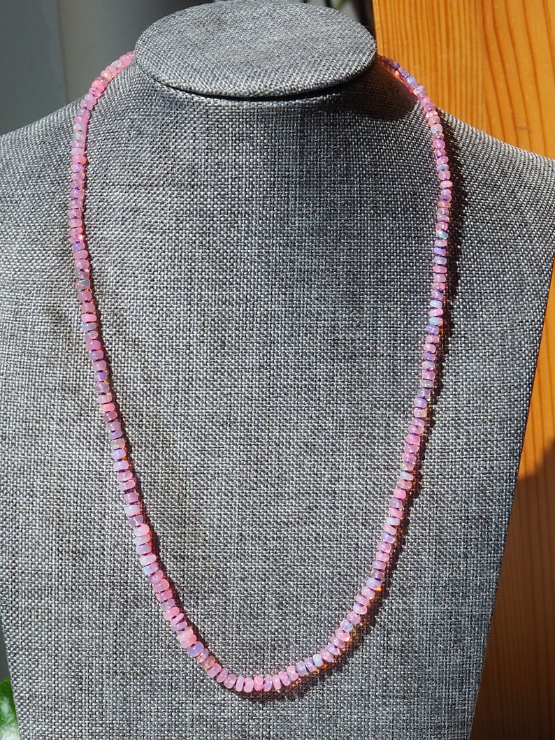 Pink Opal Necklace Gold Hand-Knotted Purple Silk, Candy Style Beads, Gem Candy Necklace, Rainbow Opal, Pastel Gem Beaded Layering Necklace image 8