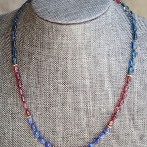 Multi Gem Necklace, Kyanite Garnet Tanzanite Tourmaline Ruby, Gold Gem Necklace, Candy Style Knotted Blue and Red Beads, Mixed Gem Necklace image 6