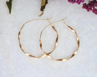 Solid 14k Gold Large Twisted Ribbon 45mm Hoops