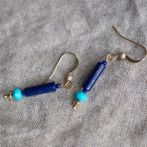 Lapis Lazuli Earrings, Lapis and Turquoise, Lapis Dangle, Drop Earrings with Gems, Lapis Turquoise Earrings, Gold Lapis Earrings, Blue Gem image 3