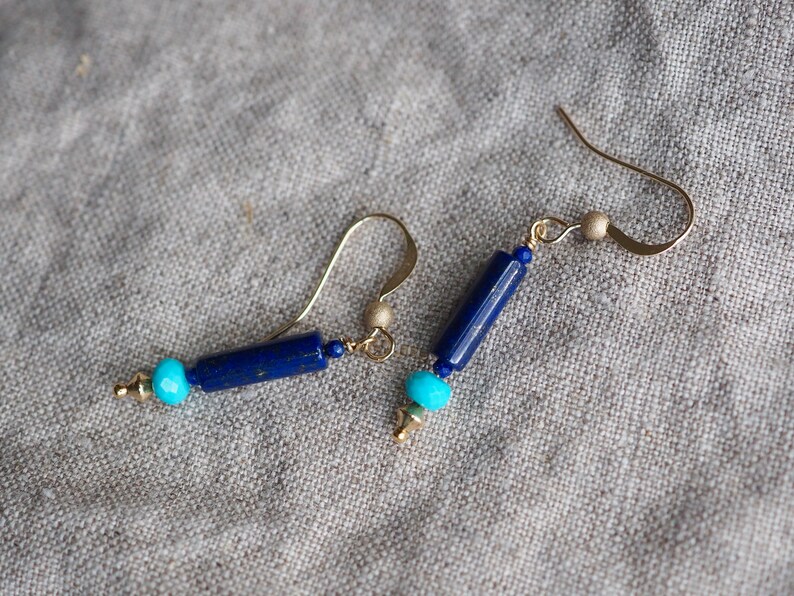 Lapis Lazuli Earrings, Lapis and Turquoise, Lapis Dangle, Drop Earrings with Gems, Lapis Turquoise Earrings, Gold Lapis Earrings, Blue Gem image 3