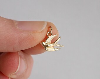 Solid 14k Gold Swallow Bird Charm