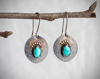 Turquoise Peacock Eye  Earrings with 14k Gold Accents