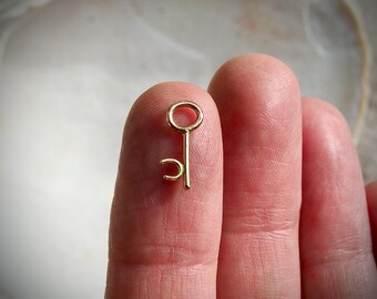 Solid 14k Gold Tiny Key Handmade Mini Charm Pendant For Chain