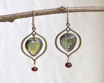 Pure Heart Drop Earrings with Crystal Quartz and Garnet