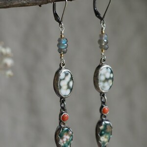 Long Ocean Jasper Earrings, Long Ocean Jasper Drops, Ocean Jasper Drop Earrings, Multi Stone Earrings, Long Drop Earrings, Nature Jewelry image 7