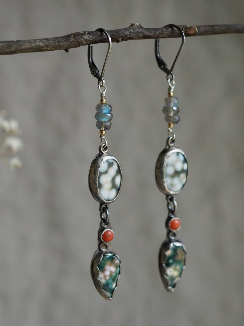 Long Ocean Jasper Earrings, Long Ocean Jasper Drops, Ocean Jasper Drop Earrings, Multi Stone Earrings, Long Drop Earrings, Nature Jewelry image 7