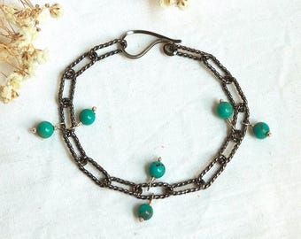 Handmade Paperclip Chain Bracelet with Turquoise Dangles