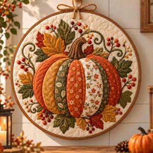 Modello per trapunta autunnale con zucche, decorazione da parete con zucche, PDF per trapunta autunnale, modello di zucca trapuntata, modello di cucito digitale