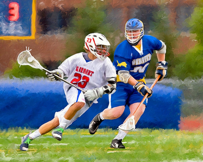 Lacrosse Attack Ready to Beat a Long Stick Defenseman Canvas Etsy