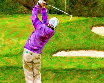 Golfer Approach Shot Fine Art Canvas Print Home Decor Wall Art Golf Art Digital Painting