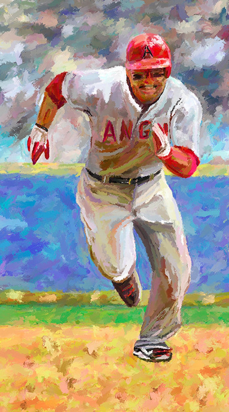 Baseball Mike Trout Canvas Fine Art Print Digital Painting Home Decor
