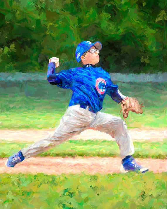 Pequeña Liga béisbol Pitching lona impresión Fine Art Casa Etsy España