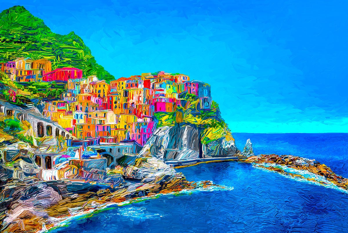 Italy Cinque Terre Manarola Canvas Fine Art Print Italian Oil Etsy