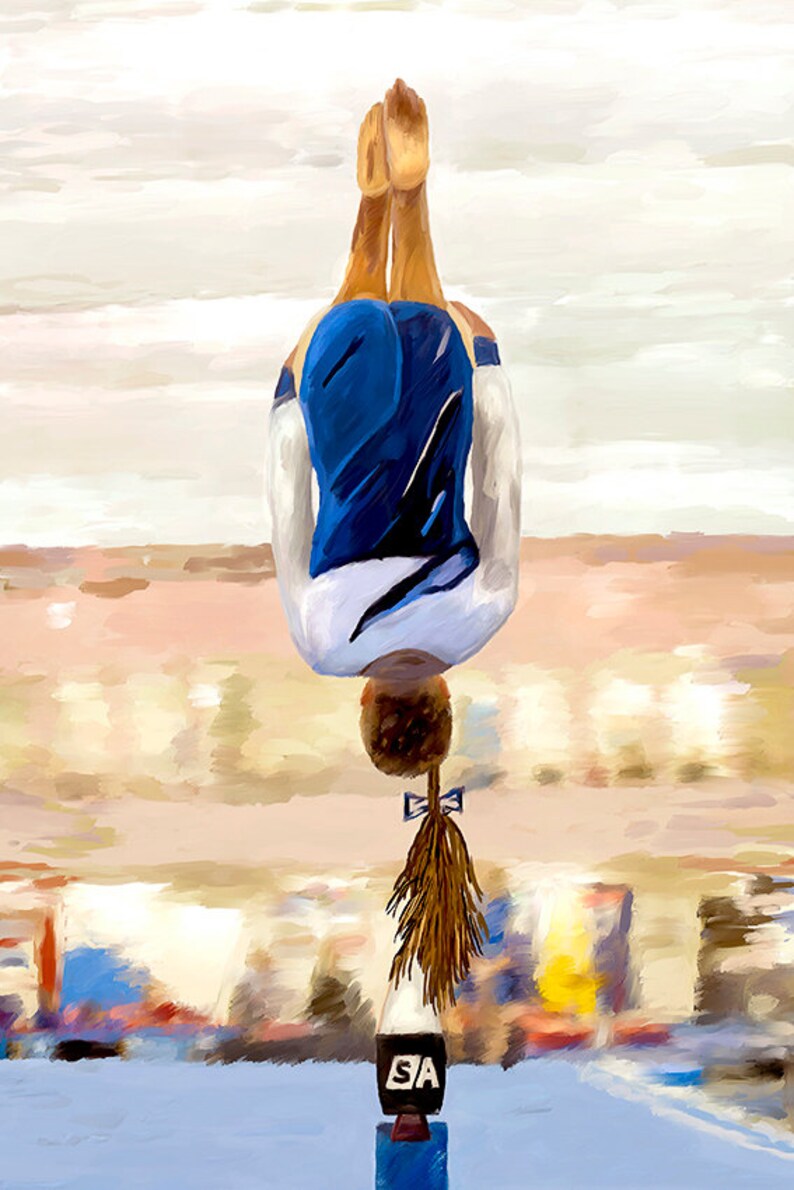 Gymnastics Gymnast Dismount off of Balance Beam Canvas Fine Art Print Giclee Contemporary Home