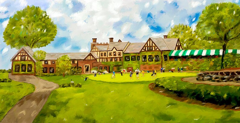 Oak Hill Country Club Golf Practice Green And Club House Canvas Digital Painting Fine Art Print Home Decor image 1