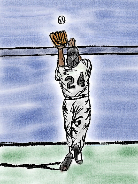 Willie Mays the Catch Watercolor Sketch Print Fine Art Giclee | Etsy