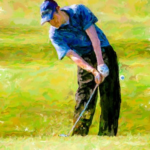 Golf Art Golfer Chip Shot Canvas Print Fine Art Digital Painting Home Decor Wall Art