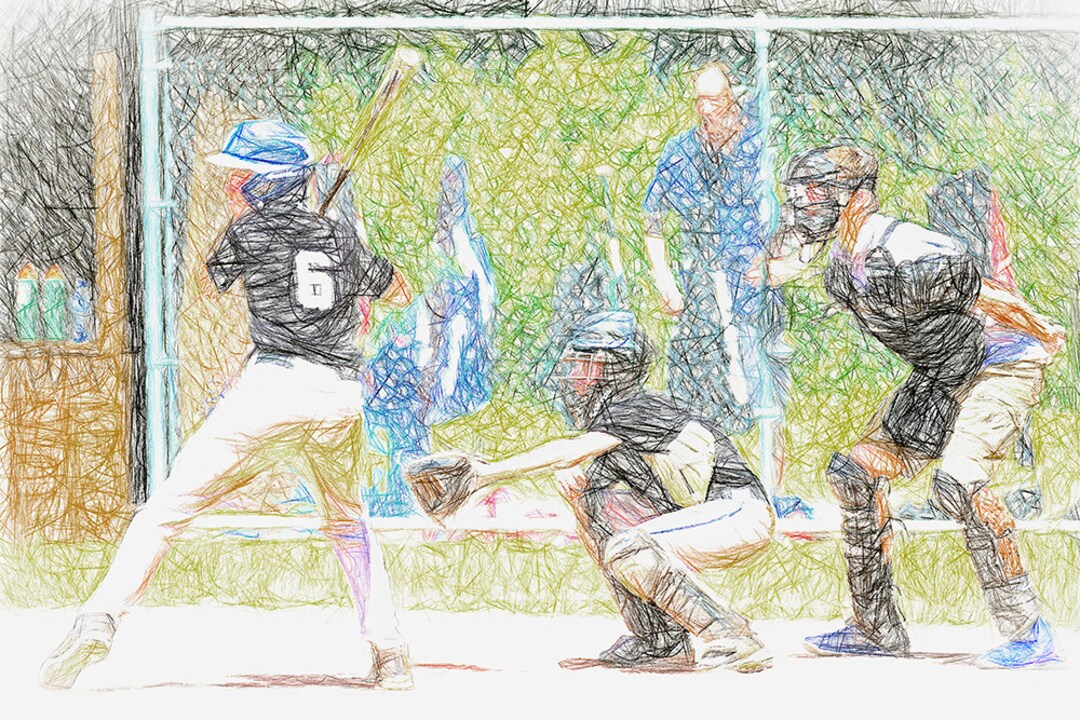 Little League Baseball Hitter Catcher and Ump Colored Fine - Etsy