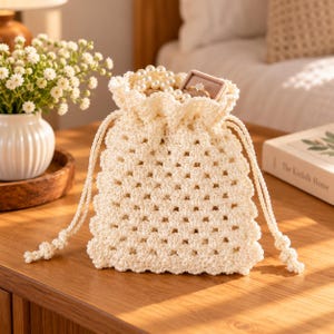 Modello PDF per borsa Potli all'uncinetto, borsa con coulisse facile, pochette all'uncinetto per principianti, modello per borsetta a punto conchiglia, download digitale