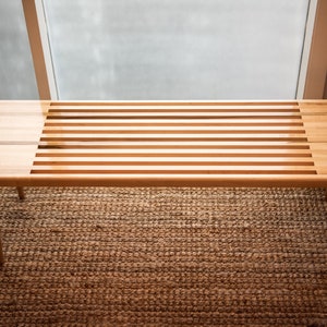 36-60 Maple Slatted Bench or Coffee Table – Centered Design – Mid Century Modern – Solid Wood – Custom Size
