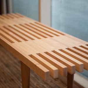 36-60 Maple Slat Entry Bench or Coffee Table – Mid Century Modern Design – Solid Wood – Custom Sizes – Made in USA