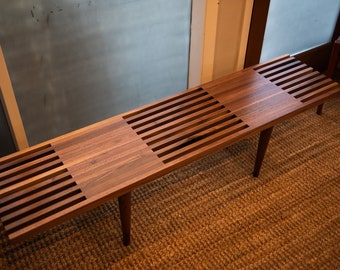 Mid Century Modern Walnut Coffee Table – Split Slat Design Bench – Solid Wood USA