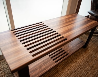 Handcrafted Walnut Bench with Storage Shelf – Mid-Century Modern Entryway Table