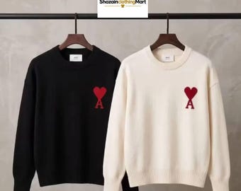 AMI Paris Hart Letter Trui, Hart A Gebreide Sweatshirt, Minimalistische Trui met Ronde Hals, Unisex Casual Trui