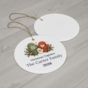 Personalized Ceramic Christmas Ornament, Family Name, Mittens, Pine, 2026 Keepsake image 8