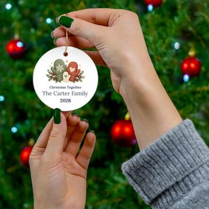 Personalized Ceramic Christmas Ornament, Family Name, Mittens, Pine, 2026 Keepsake image 7