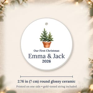 Personalized Ceramic Ornament, Our First Christmas 2026, Couple Names, Newlywed Gift image 6