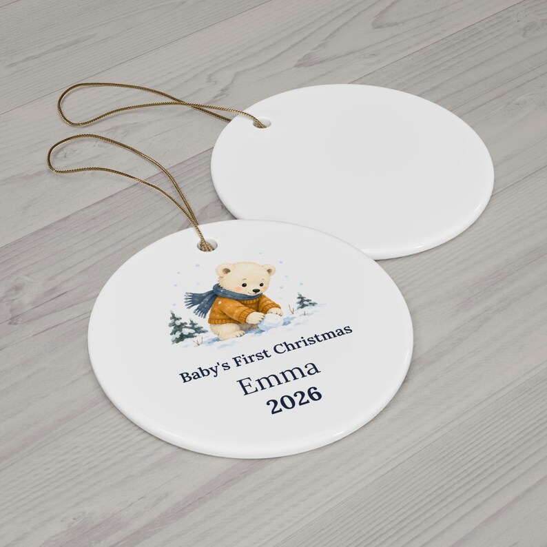 Personalized Baby's First Christmas Ornament 2026, Ceramic Bear Keepsake (Name) image 8