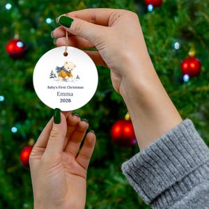 Personalized Baby's First Christmas Ornament 2026, Ceramic Bear Keepsake (Name) image 7