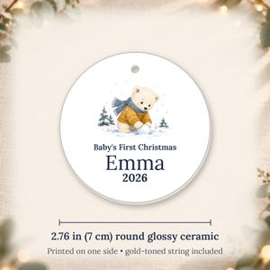 Personalized Baby's First Christmas Ornament 2026, Ceramic Bear Keepsake (Name) image 6