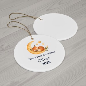 Personalized Baby's First Christmas Ornament 2026, Ceramic Moon Fox Keepsake image 8