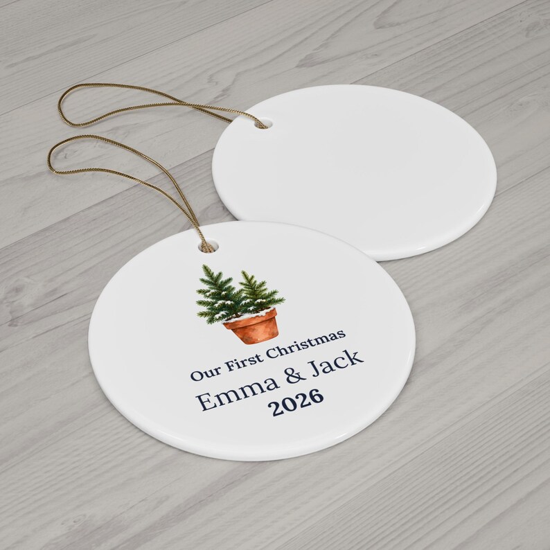 Personalized Ceramic Ornament, Our First Christmas 2026, Couple Names, Newlywed Gift image 8