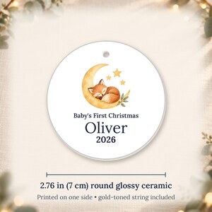 Personalized Baby's First Christmas Ornament 2026, Ceramic Moon Fox Keepsake image 6
